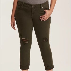 Torrid Olive Distressed Boyfriend Jeans Size 12R